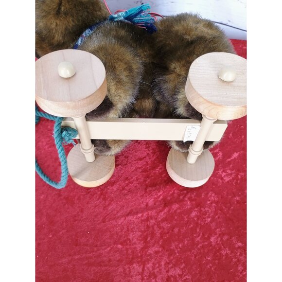 Vintage 1986‎ Applause Brown Plush Teddy Bear Wooden Wheels Pull Toy - Picture 6 of 6